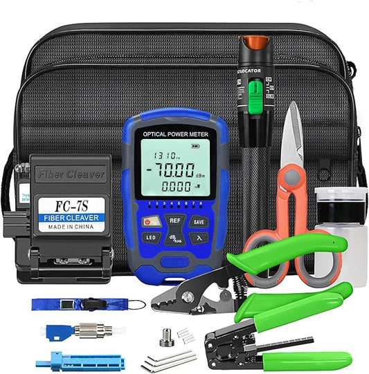 Fiber optic tool kit 10 in 1 FTTH tool set cold joint Fiber optic Termination tool Kit with 7S Optical Fiber Cleaver M7 Optical power meter -70~+10dbm 30KM visual fault locator VFL(BSL）