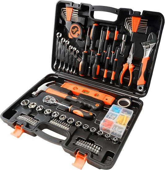 General Household Hand Tool Kit, Portable Complete Repair Tool Set for Homeowner Men, Basic Tool Box with Case for Home Car Dorm