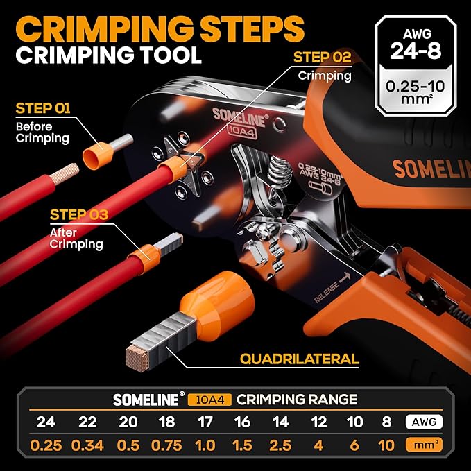 SOMELINE Ferrule Crimping Tool, Ratchet Pliers for AWG24-8 with 23 Sizes Wire End Ferrule Terminals, Quadrilateral Wire Crimp Pliers with Crimp Connectors,Crimp Pliers and Stripper Kit Crimp Connector