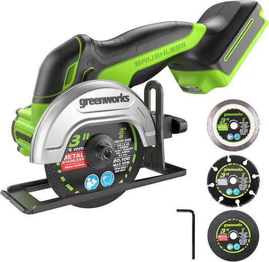 Greenworks 24V Brushless Cordless Compact Cut-Off Tool Bare Tool, With Extra 3 in. Cut-Off Wheels (3-Pack)
