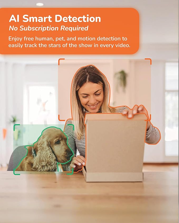 Sensforge Black Indoor Pan-Tilt Security Camera with SD Card for Pet/Kid/Home, 24/7 Recording, 5G/2.4G Wi-Fi, 2.5K Video and Image - Free Human Motion Pet Detection