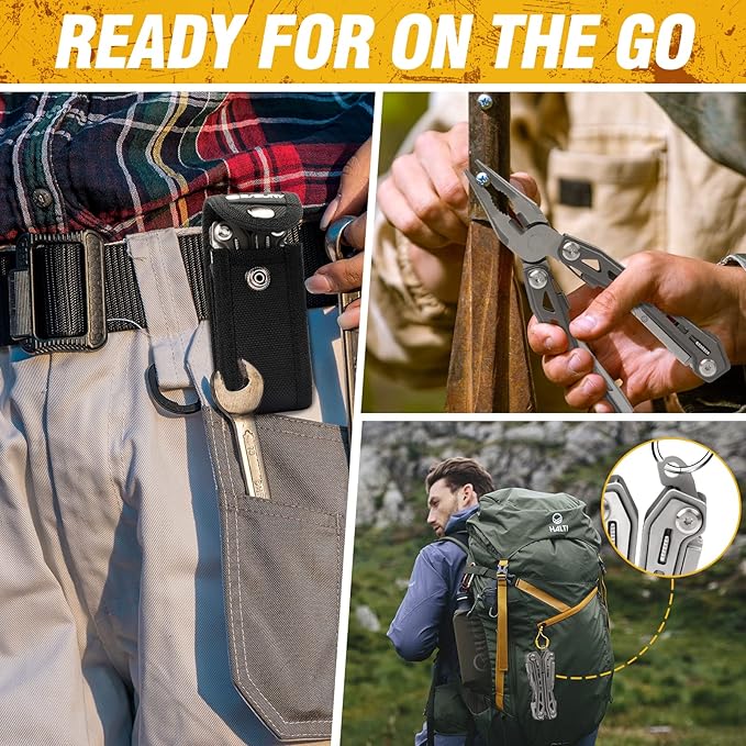 BIBURY Multitools BI2043, 17-in-1 Portable Multitool Foldable Spring-Loaded Pliers with Scissors, Can Opener & Screwdriver, EDC Tools for Camping, Outdoor Activities, Home Repair - Titanium Plating