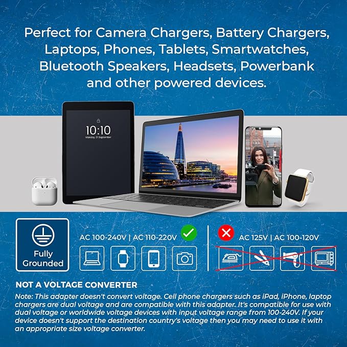 OREI UK, Ireland, Dubai Power Plug Adapter with 2 USA Inputs - Travel 3 Pack - Type G (US-7) Fuse Protected - Use with Cell Phones, Laptop, Camera Chargers, CPAP, and More