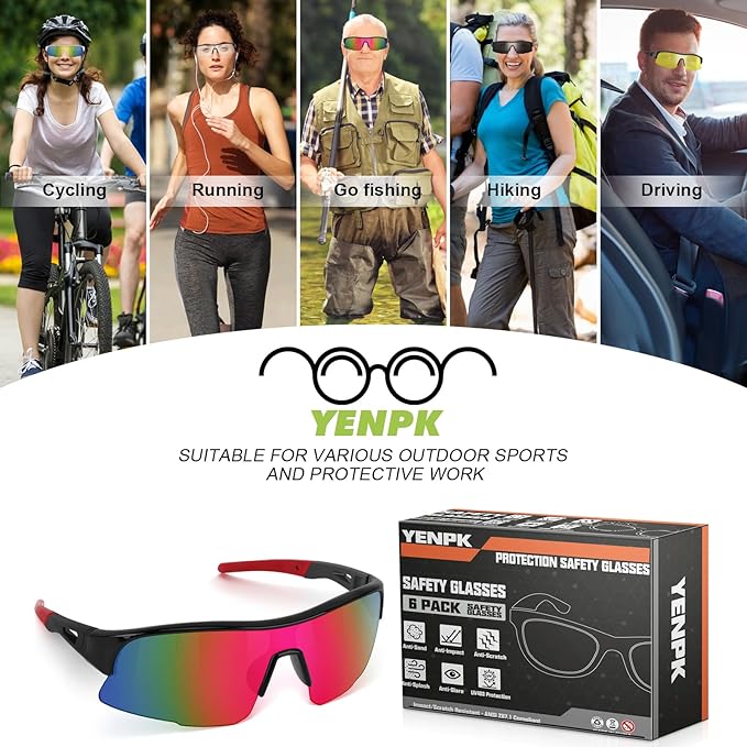 12 Pack Safety Glasses, ANSI Z87.1 Safety Glasses with UV Protection, Impact Resistant Tinted Safety Goggles
