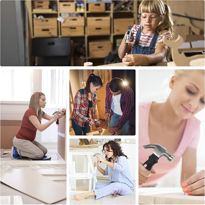 KURUI 700PCs Small Nails for Hanging Pictures & 8oz Small Hammer for Women, Pink Tool for Hanging Canvas Wall Art/Tapestry/Frame, Hardware Nails Assortment Kit for Living Room/Bedroom/Outdoor Decor