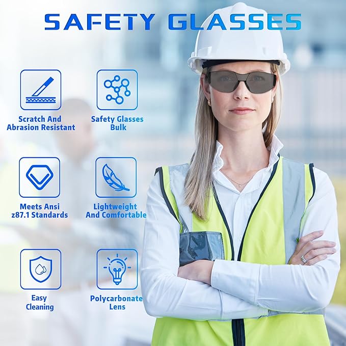 Safety Glasses Ansi Z87.1 Clear Safety Glasses Bulk Impact Resistant Lens Protective Eyewear for Men Women