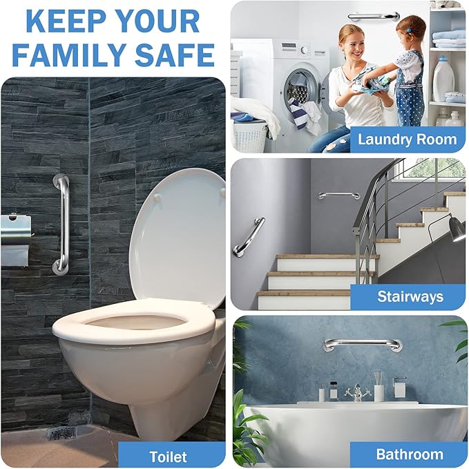 Therwen 6 Pack Grab Bars for Bathtubs and Showers Shower Grab Bars for Seniors Stainless Steel Bathroom Handicap for Elderly for Wall Shower Handle Assist Device(18 Inch,Silver)