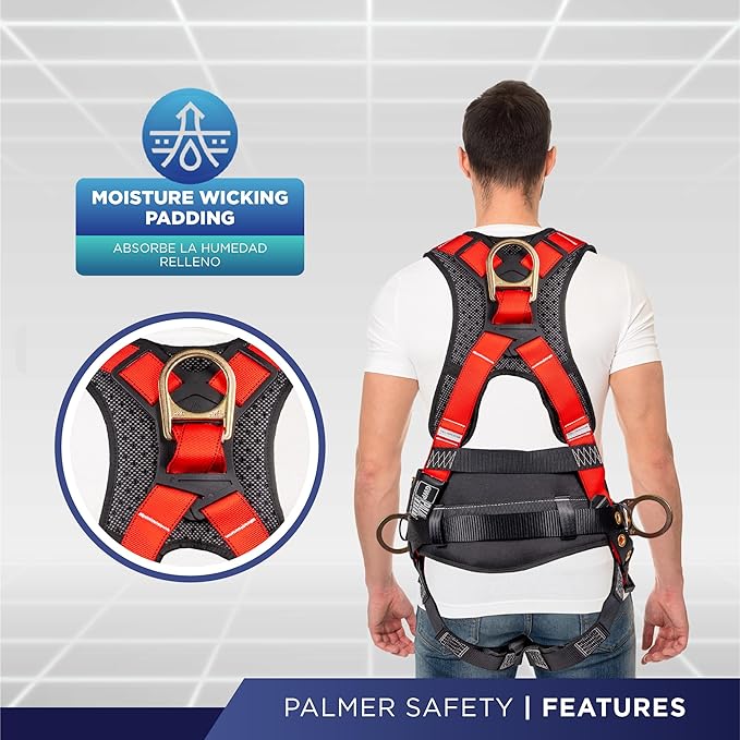 Palmer Safety Hammerhead 5pt Safety Harness Back Padded, QCB Chest, Tongue Buckel Legs Straps, Back & Side D-Rings
