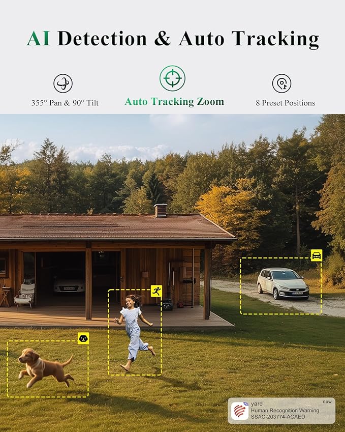 Ctronics [10X Hybrid Zoom] Dual-Lens 4K 8MP Security Camera Outdoor, Auto Tracking & Zoom, 2.4/5GHz WiFi, AI Human/Vehicle/Animal Detection, 256GB TF/Cloud/FTP/NAS Storage, Color Night Vision