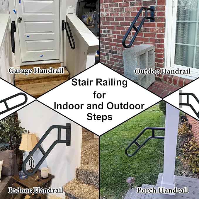 2 Pack Hand Railings for Stairs Outdoor, 27" Stair Handrails with Black Matte Finish and 2 Anti-Skid Bar, Wall Mounted Safety Grab Bars for Garage, Porch, Garden, Indoor, 1-3 Steps