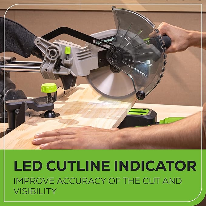 Greenworks 24V Brushless 7-1/4" Sliding Compound Miter Saw Kit, 4800RPM, Single Bevel 0-47°, LED Cut Line, Dust Collection, 4.0Ah Battery & Charger Included