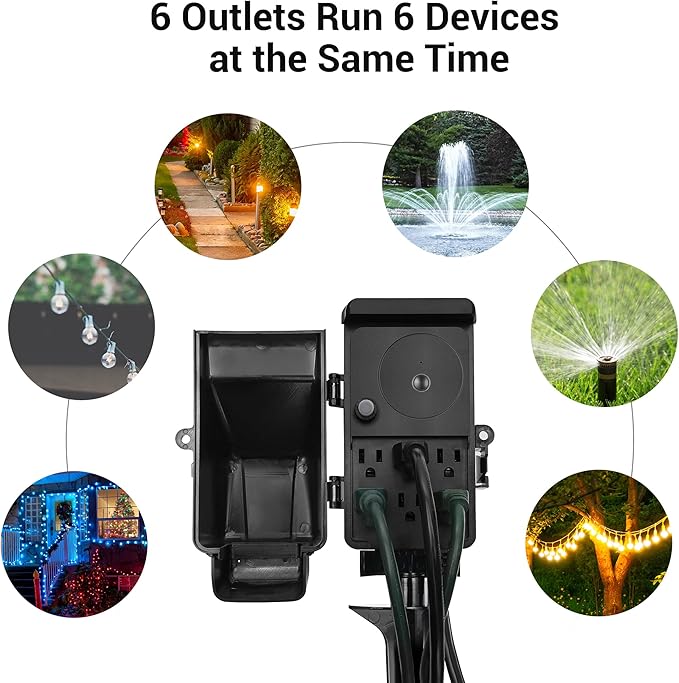 DEWENWILS WiFi Smart Yard Stake Plug with 6 Outlets, Voice Control, Waterproof Power Stake Timer with 6Ft Cord, Alexa&Google Assistant Compatible, 1875W/15A, for Halloween/Christmas Decoration Lights
