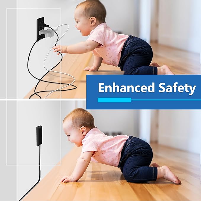 LIDER Outlet Extender with 3 Receptacles, 12W USB Type-A, and USB Type-C, USB Port, Ultra-Thin Wall Plate Plug with Cord Extender, 3-Outlet Power Strip, Flat-Face, 3ft Cord, ETL-Listed, Black, 2 Pack