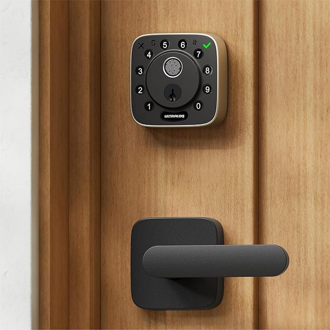 ULTRALOQ Bolt Fingerprint Smart Lock with Handle, Work with Apple Home, Built-in WiFi Front Door Lock Set, Biometric Deadbolt with Door Sensor, Remote Control, Auto Unlock, BHMA Certified