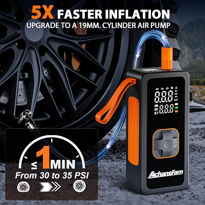 P9 Tire Inflator Portable Air Compressor, 150 PSI Cordless Bike Pump, Air Pump with LED Light Digital Pressure Gauge, Auto Shut-Off, for Car, Motorcycle, Bicycle, Balls, Car Accessories