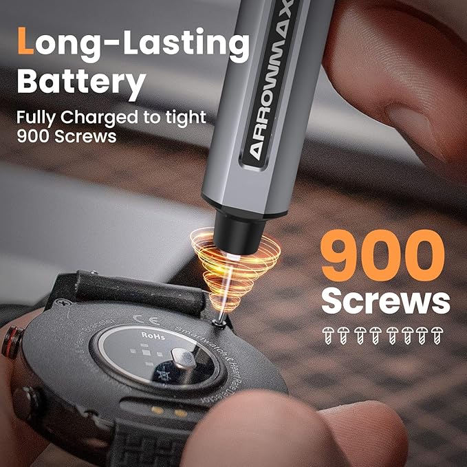 AM ARROWMAX Mini Electric Screwdriver, Precision Screwdriver Set w/ 28 Magnetic Bits, Red Dot, IF Winning Design, Rechargeable Cordless Screwdriver for Phone, Laptop, Watch, RC(SES MINI) Grey