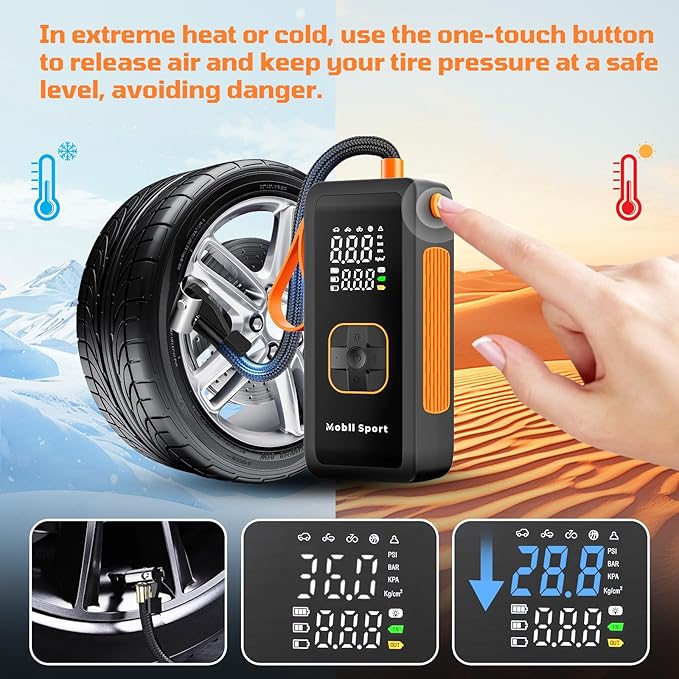 Tire Inflator Portable Air Compressor, 180 PSI Air Pump For Car Tires with Digital Pressure Gauge, LED Light and Auto Shut-Off Function - Cordless Pump for Car, Motorcycle, Bicycle, Balls and More