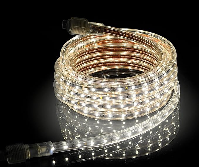 UL Listed, 50 Feet, 5500 Lumen, 4000K Soft White, Dimmable, 110-120V AC Flexible Flat LED Strip Rope Light, 930 Units 3528 SMD LEDs, Indoor Outdoor Use, Accessories Included, Ready to use