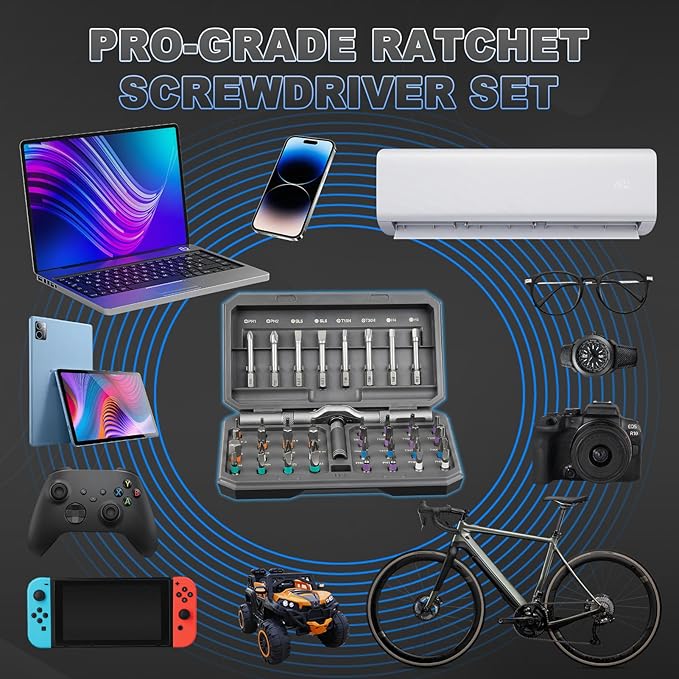 42 in 1 Magnetic Screwdriver Set, Multi Bit Magnetic Ratcheting Screwdriver Set with Detachable Ratchet Handle, Repair Tool Kit for Bicycles, Watch, Ring Doorbell, Computer, Eyeglass and Furniture