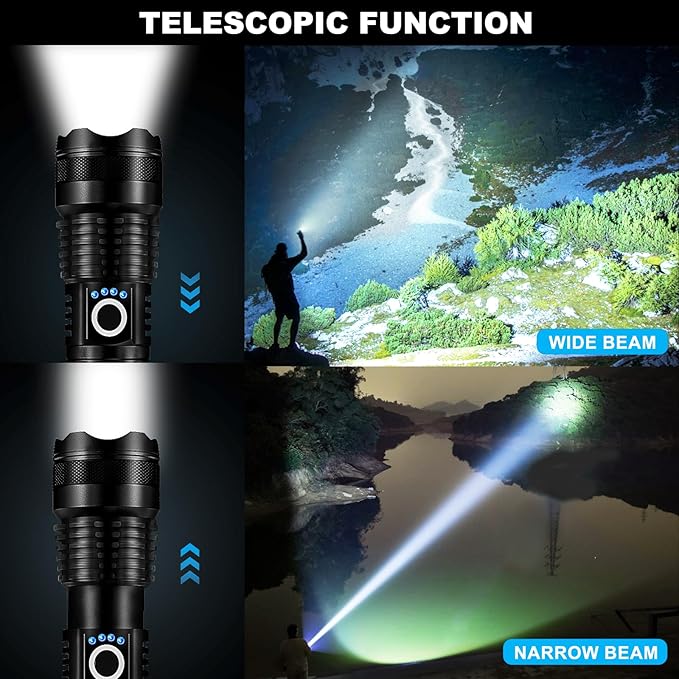 4 Pack Rechargeable LED Flashlights High Lumens, 90,000LM Super Bright Flashlight, Adjustable Powerful Flash Light with USB Cable & 5 Modes, Waterproof Handheld Flashlight for Home Camping
