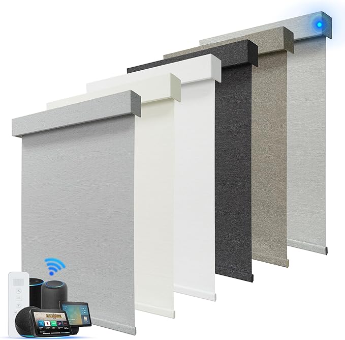 Motorized Blinds with Remote, Blackout Smart Roller Blinds Compatible with Apple Homekit Google Home and Alexa, Automatic Window Blinds Customize, Silver