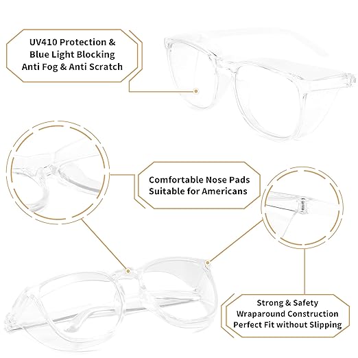 Alsenor Safety Glasses Anti Fog Goggles Protective Eyewear Blue Light Blocking Anti Dust UV Protection Glasses For Men Women (Transparent)