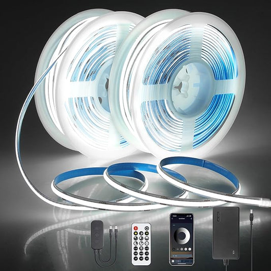 24V COB Led Strip Lights 131.2FT White LED COB Light Strips for Bedroom Super Bright 6500K Dimmable Flexible CO B Light 480LED/M Hight Density LED Tape Light for Cabinet Party Decor(40M/2roll)