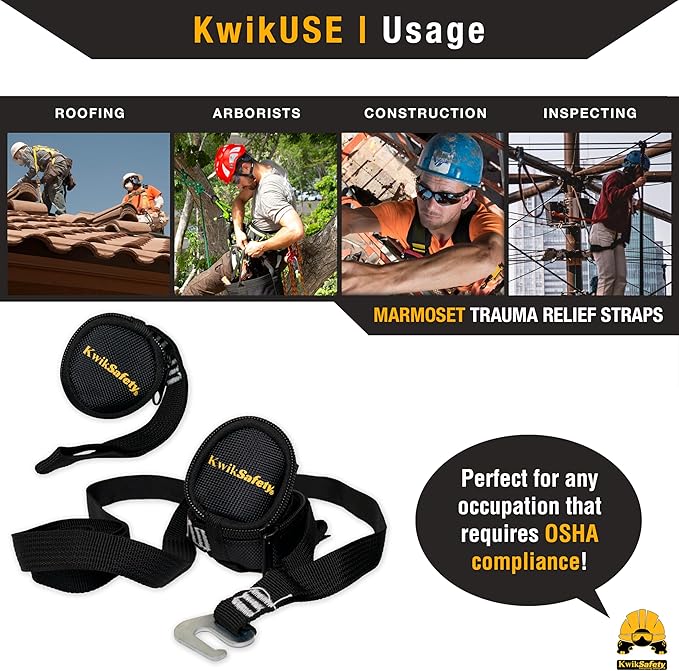 KwikSafety - Charlotte, NC - MARMOSET Trauma Straps [2 PAIR] Fall Protection OSHA Comfort Suspension Safety Device & Arrest System Attachment For Body/Legs Relief Compact, Lightweight, Quick Connect