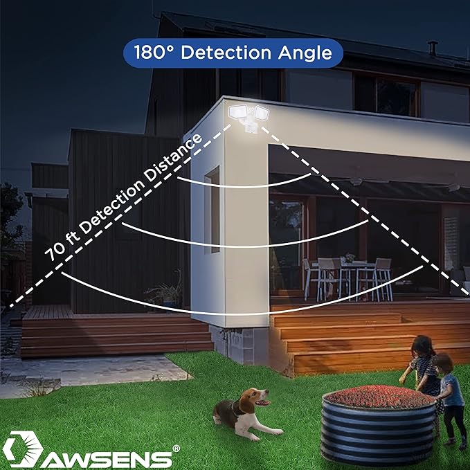 40W LED Security Lights Motion Sensor Light Outdoor, 180 Degree, 4000 LM, 5000 K, ETL Water Resistant, Clear 2 Head Motion Detector Flood Light for Garage, Yard (White)