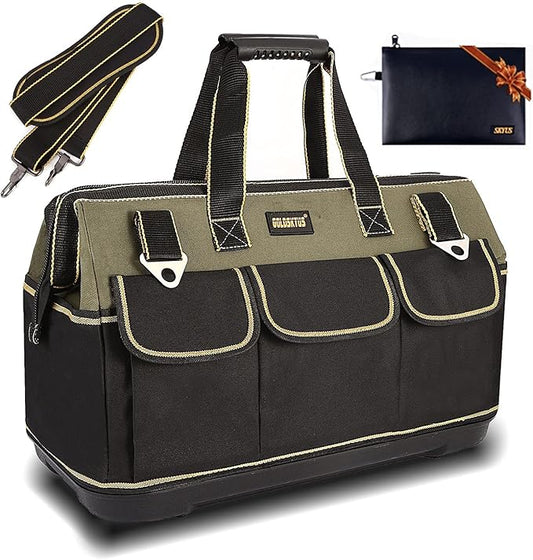 22 Inch Wide Mouth Tool Bag With Water Proof Molded Base Tool Storage Bag Multi-Functional Large Capacity Wearproof, Waterproof Tool Tote Bag (Green 22 Inch)