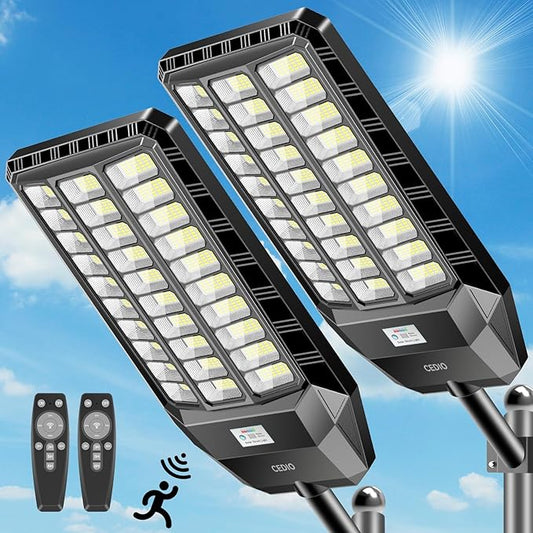 CEDIO Solar Street Lights Outdoor, 9800W Solar Lights Outdoor, 450000 Lumens LED Street Light Waterproof IP67 Dusk to Dawn,LED Flood Light with Motion Sensor (9800w-2PC)