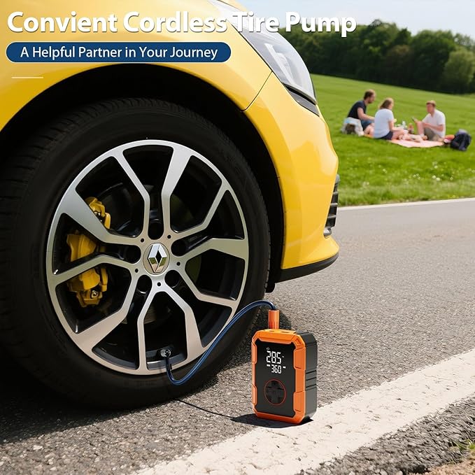 Portable Air Pump for Car Tires, 150 PSI Tire Inflator Cordless with LED Light, Rechargeable Auto Shut-off Air Compressor 2X Fast Inflation Tire Pumps for Car Bike Motorcycle Ball