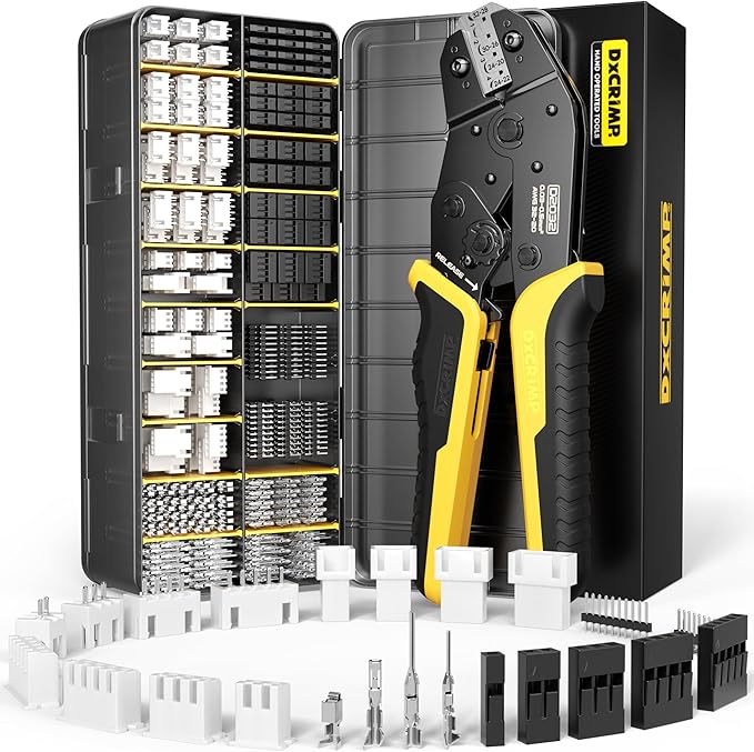 Crimp Tool Connector Kit, with 23 Types JST-XH 2.5mm Connectors Set, Ratcheting Wire Crimper, Crimping Pliers, Wire Crimp Tool 32-20 AWG for Dupont, JST-SM, JST-PH, KF2510, AMP EI-Serie, Molex