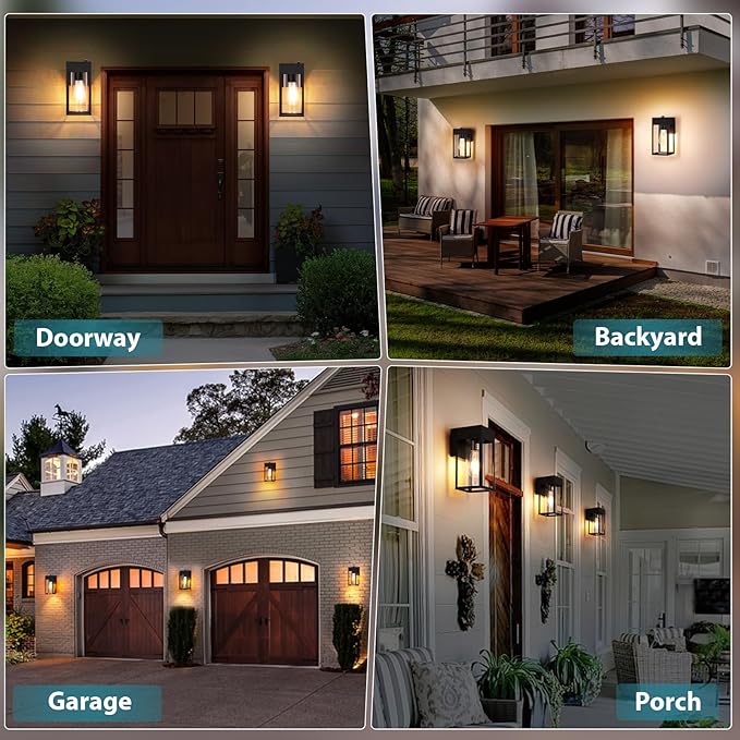Dusk to Dawn Outdoor Lighting,Waterproof Porch Lights 2 Pack, Exterior Lighting Fixtures with Cylinder Lampshade, LED Wall Sconce Light for House Porch Patio Front Door Garage.