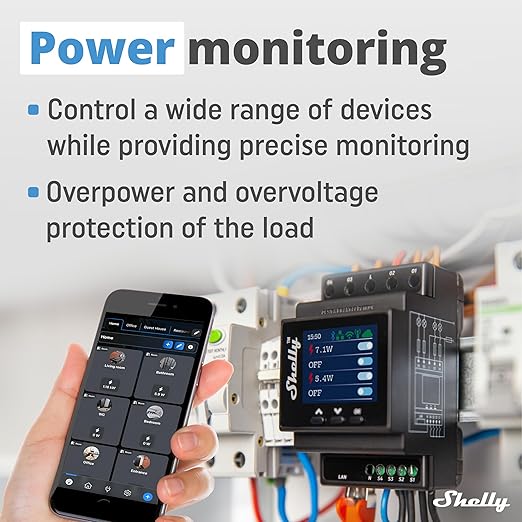 Shelly Pro 4PM | Wi-Fi & LAN, 4-Channel Smart Relay with Power Metering | Home Automation | Compatible with Alexa & Google Home | iOS Android App| Remote Appliances Control and Monitoring