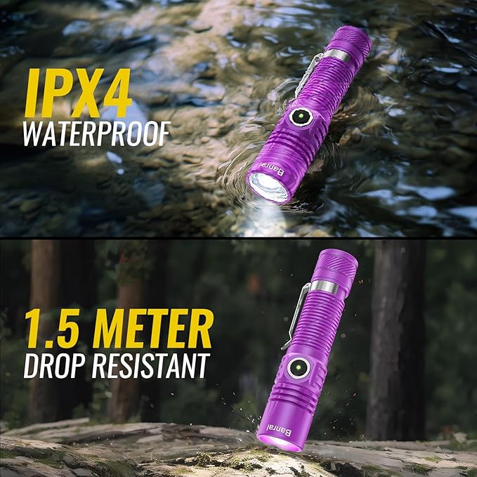 Rechargeable Tactical Flashlights, High Lumens Small Mini USB-C LED Flashlight, Compact EDC Flash Light, 4 Modes&Memory Function, Waterproof Pocket Lights for Home,Camping,Emergency (1, Purple)