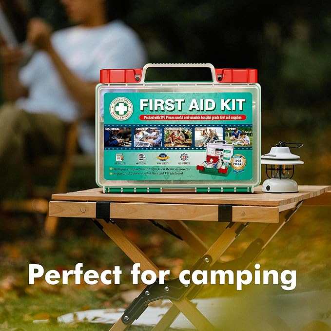 General Medi 295 Pieces Professional First Aid Kit - HardCase First Aid Box - Contains Premium Medical Supplies for Travel, Home, Office, Vehicle, Camping, Workplace & Outdoor