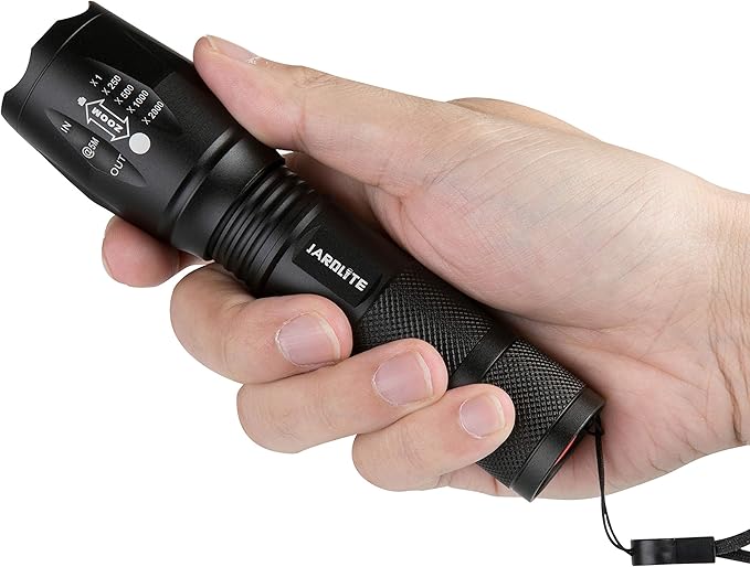LED Emergency Handheld Flashlight, 4 Pack, Adjustable Focus, Water Resistant with 5 Modes, Best Tactical Torch for Hurricane, Camping, Dog Walking