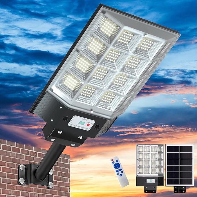 Solar Street Lights Outdoor Waterproof, 8000W Solar Flood Light with Motion Sensor Dusk to Dawn Commercial Parking Lot Light