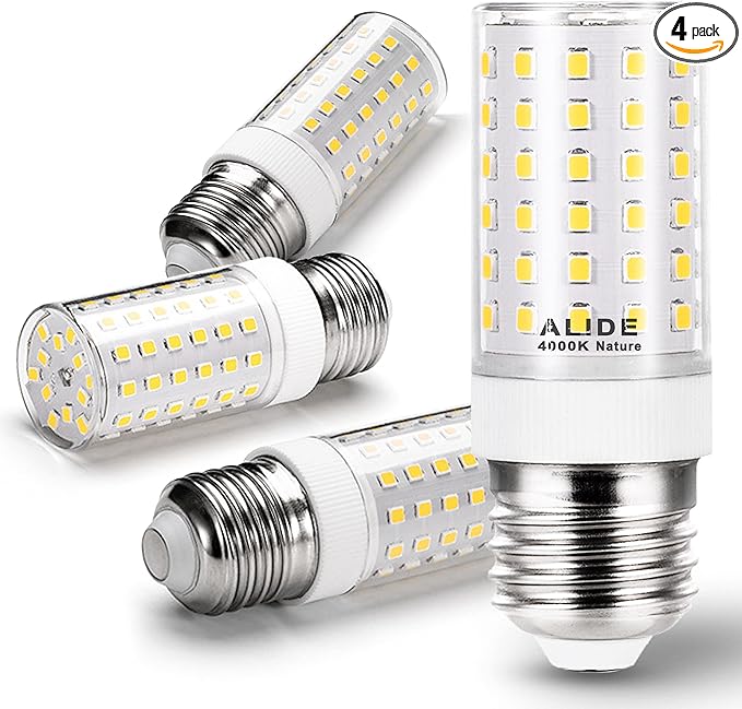 ALIDE E26 E27 12W LED Candelabra Bulbs,E26 100 Watt Led Replacement, 4000K Natural White,E26 LED Corn Light Bulbs 1200LM for Ceiling Fan Chandelier Pendant Lighting,Non-dimmable,4 Pack