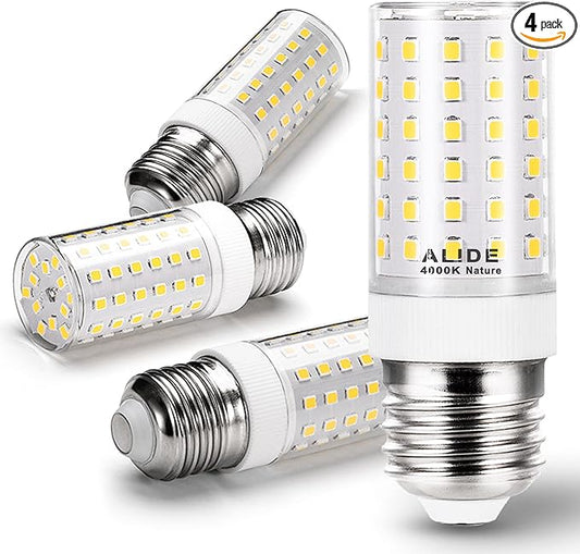 ALIDE E26 E27 12W LED Candelabra Bulbs,E26 100 Watt Led Replacement, 4000K Natural White,E26 LED Corn Light Bulbs 1200LM for Ceiling Fan Chandelier Pendant Lighting,Non-dimmable,4 Pack