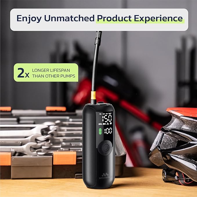 Woowind Tire Inflator Portable Air Compressor, Electric Bike Tire Pump with Gauge, Air Pump for Car Tires, 150PSI, Mobile Air Compressor for Car, Motorcycle
