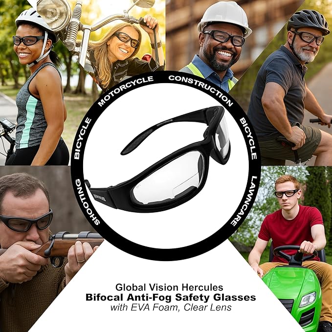 Global Vision Hercules Bifocal Anti-Fog Safety Glasses with EVA Foam, Clear Lens