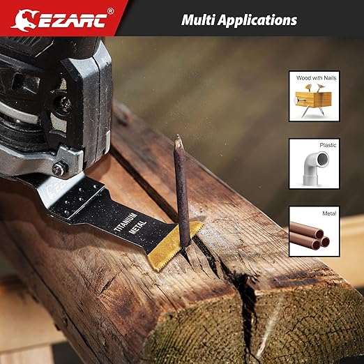 EZARC Oscillating Multitool Blades Titanium - 6PCS Oscillating Tool Saw Blades for Metal Wood Nails Screws Cutting - Universal Quick Release Multi Tool Blades Kits