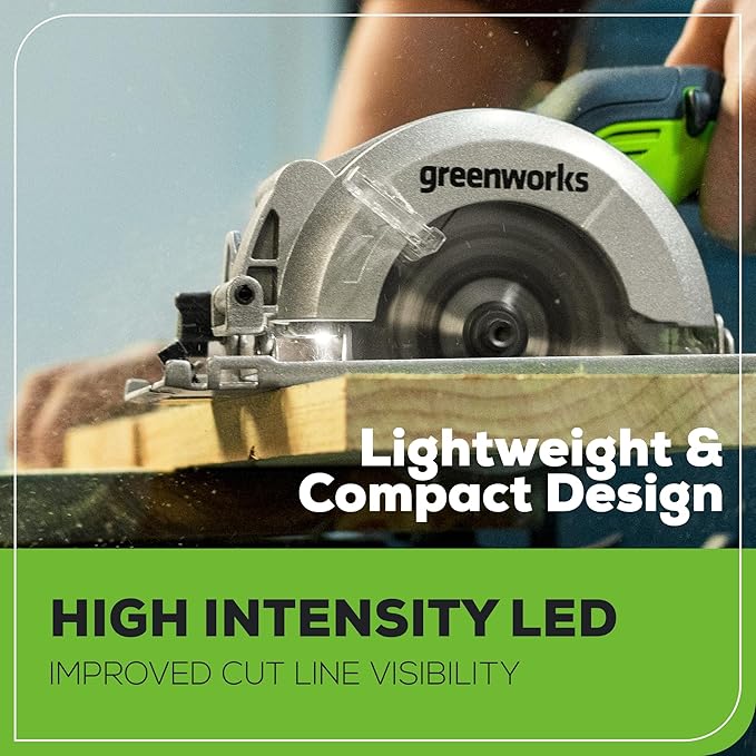 Greenworks 24V Brushless Small Circular Saw,4-1/2" Compact Circular Saw, 6500 RPM Mini Circular Saw,2.0Ah Battery and Compact Charger Included