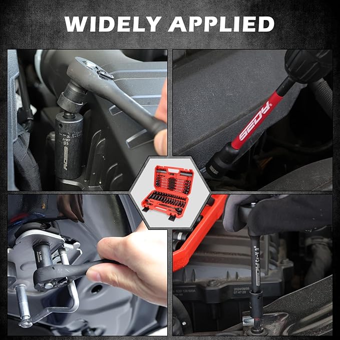 63-Piece Metric 1/4" Drive Socket Set & Nut Driver Set, Impact Standard & Deep Socket Set (4-15mm), 1/4" Hex Shank 6" Magnetic Nut Drivers, Extension Bar, Quick-Release Ratchet handle, Universal Joint