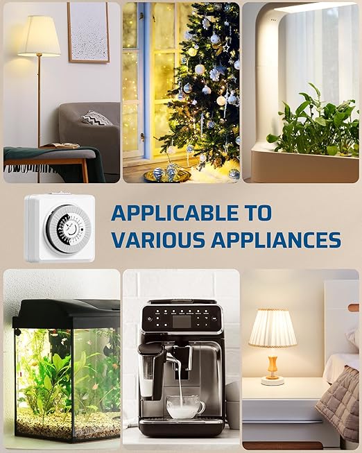 DEWENWILS Indoor Timers for Electrical Outlets, 24 Hour Cycle Plug-in Mechanical Timer, 30-Minute Intervals, 1 Polarized Outlet, for Christmas Lights, Room Lights, ETL Listed, 2 Pack