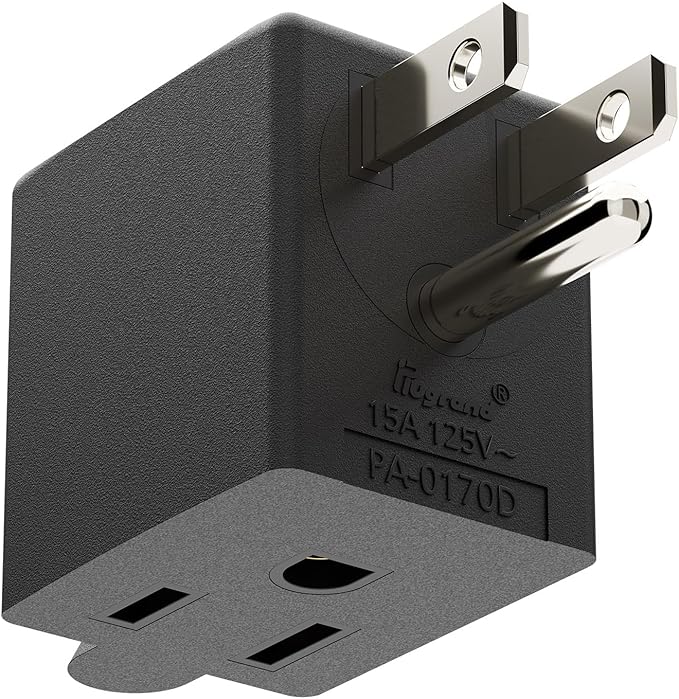 PA-0170D 90 Degree Right Angled USA Male-Female Power Adapter, 5-15P to 5-15R Direction Changer, Space Save Black