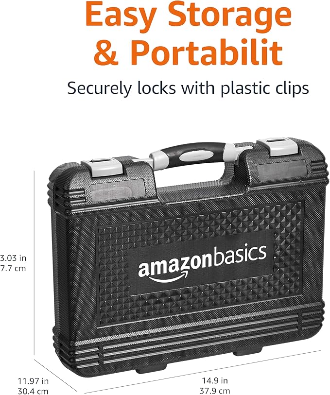 Amazon Basics 65-Piece General Household Home Repair and Mechanic's Hand Tool Kit Set, Black