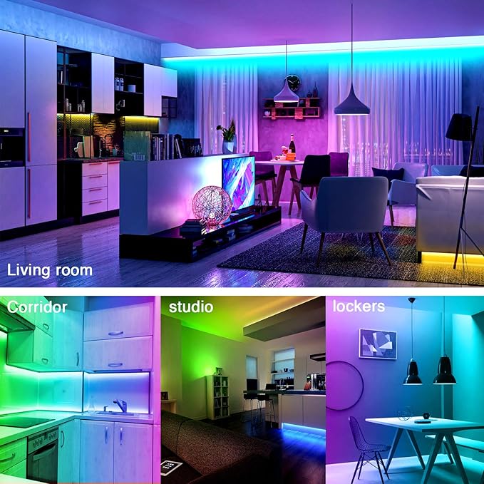 dalattin 65.6ft RGB Led Lights for Bedroom Color Changing Led Strip Lights with 44 Keys Remote,for Home Essential, Bedroom Room Party Decoration,Festival Decor,2 Rolls of 32.8ft